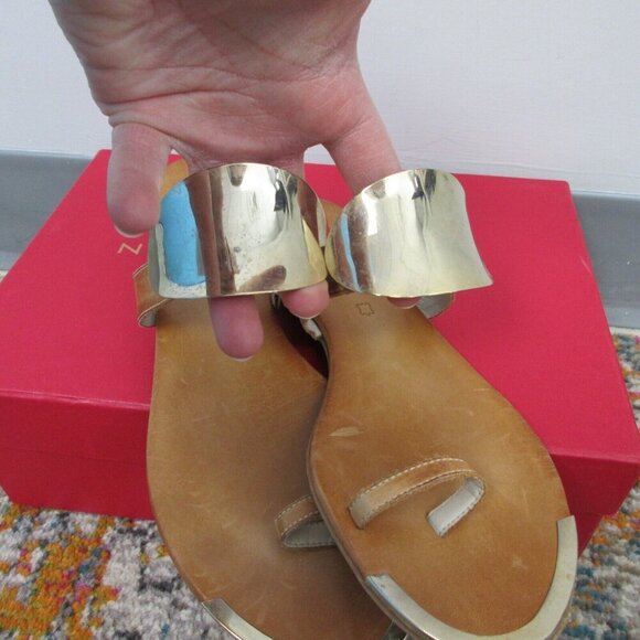 Lavorazione Artigiana Women Toe Ring Sandals 37 Brown Silver Slides Flats 364 - Picture 2 of 12